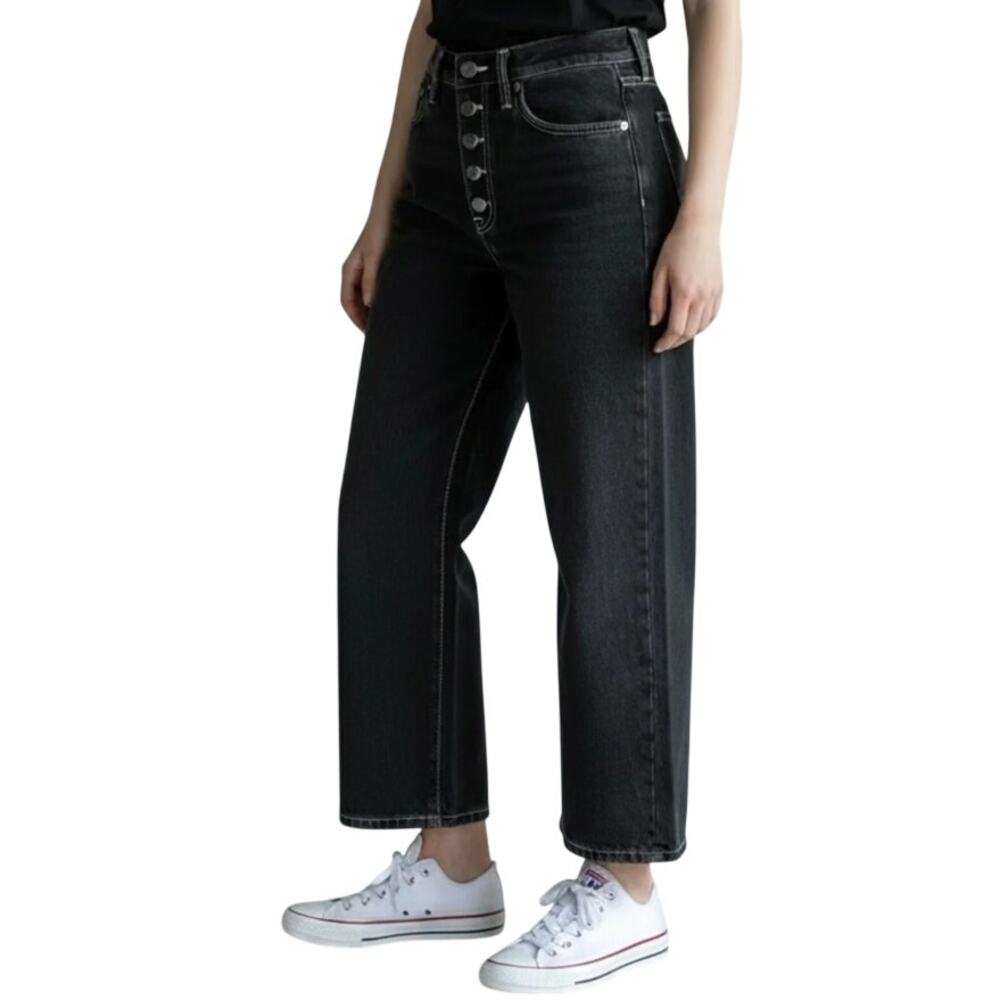 Levi's RIBCAGE STRAIGHT ANKLE Super High-Rise Buttonfly Jeans Black 30 NWT $80